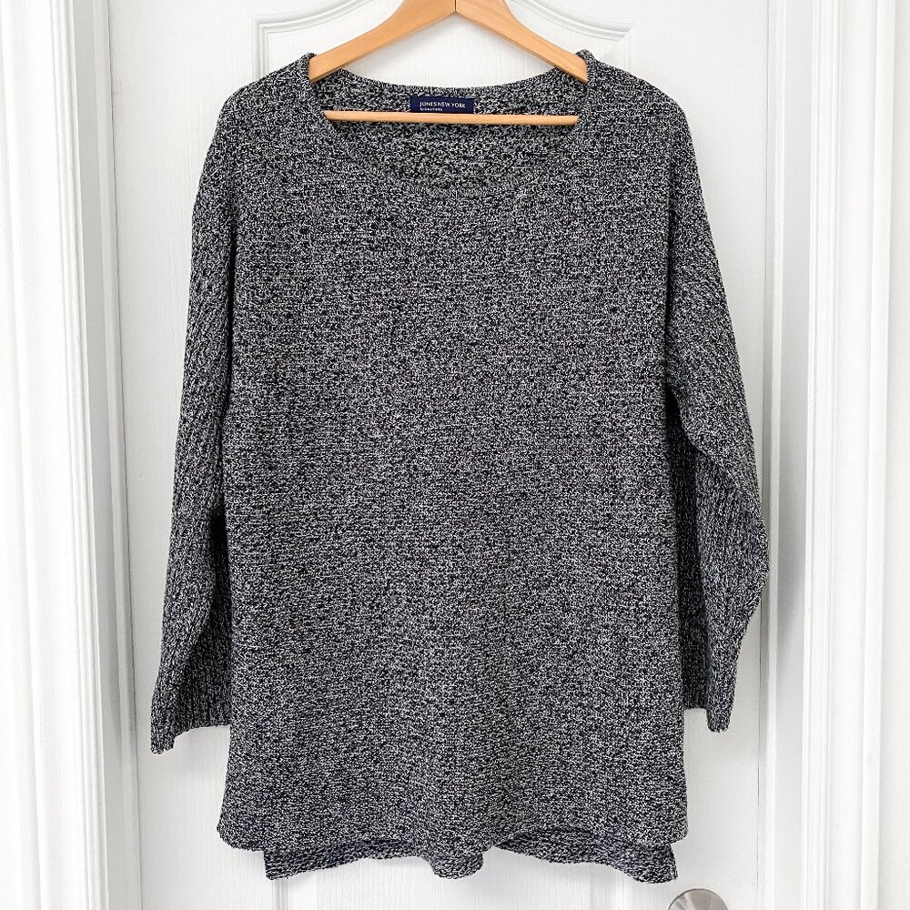 Jones New York XL Sweater Black White Marled Knit Cozy Crewneck Pullover